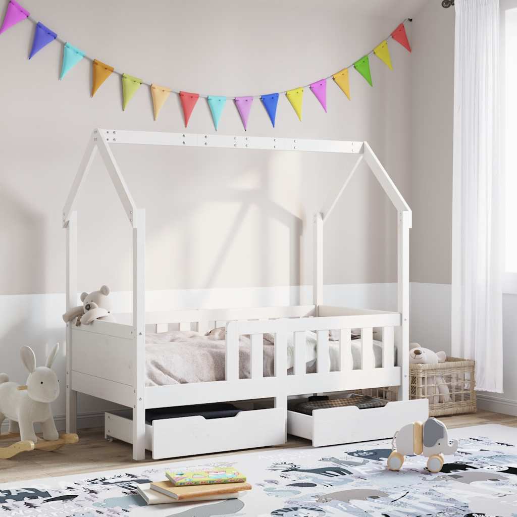 Kids Bed Frame with Drawers without Mattress White 80 cm 160 cm