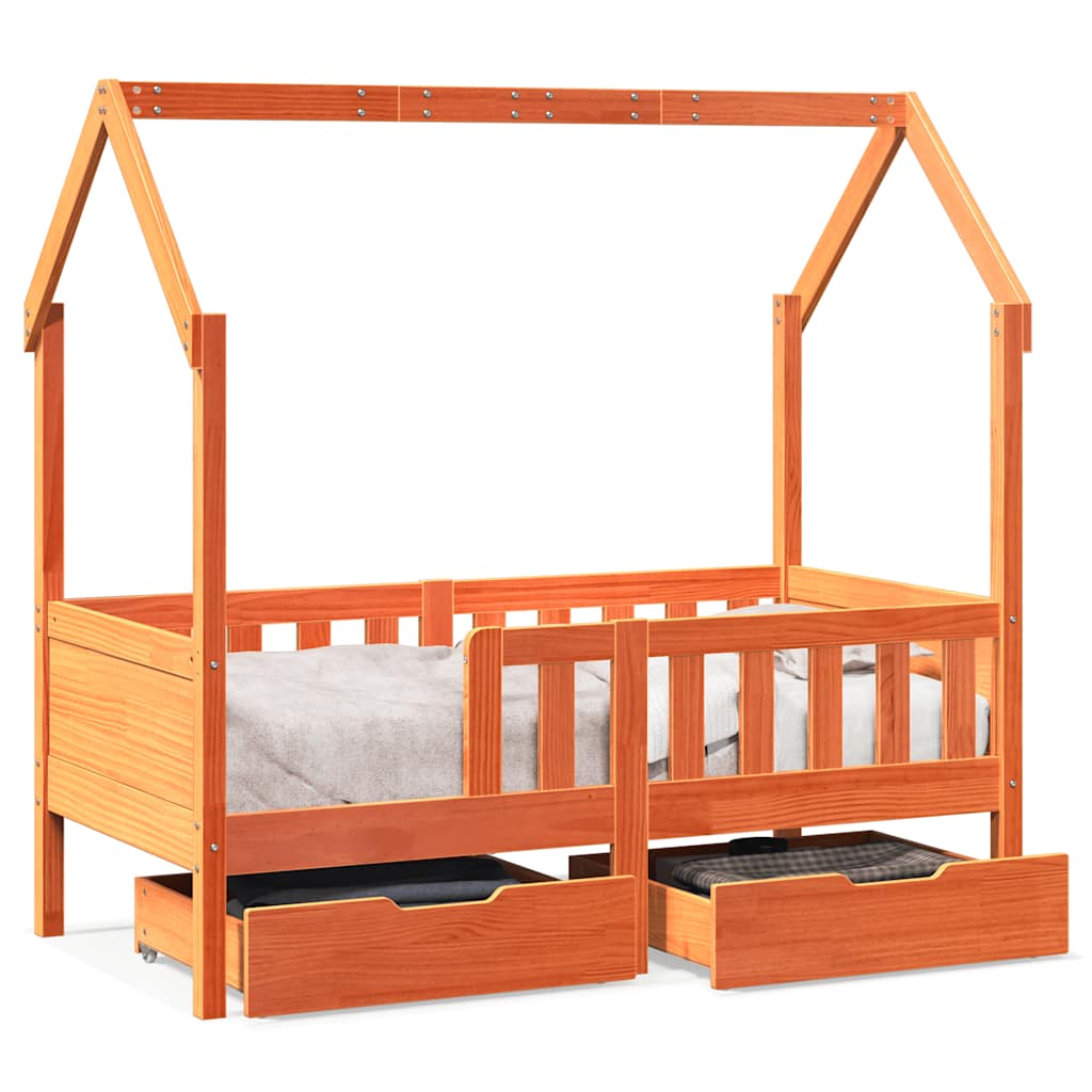 vidaXL Kids Bed Frame with Drawers without Mattress 80x160 cm Solid Wood 2