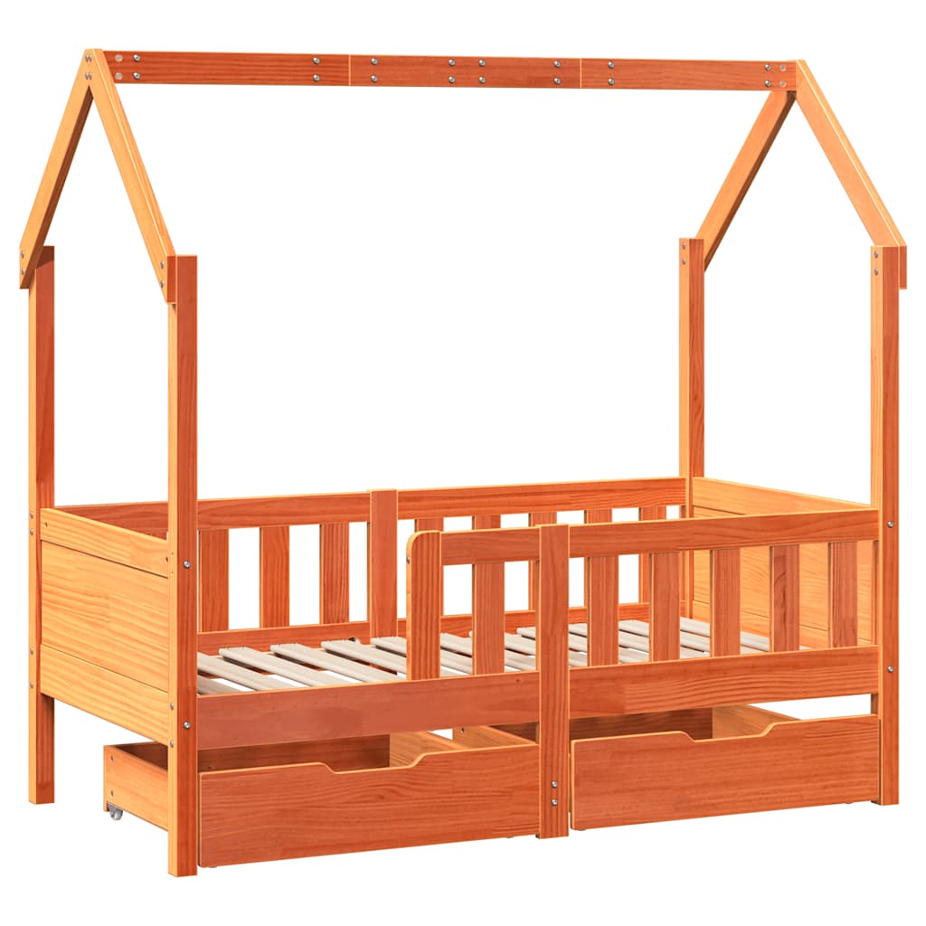 vidaXL Kids Bed Frame with Drawers without Mattress 80x160 cm Solid Wood 3