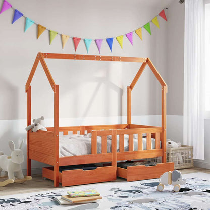 vidaXL Kids Bed Frame with Drawers without Mattress 80x160 cm Solid Wood 1