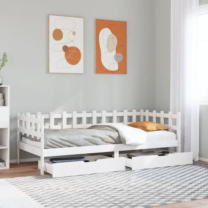 vidaXL Daybed with Drawers without Mattress White 90x200 cm Solid Wood 1