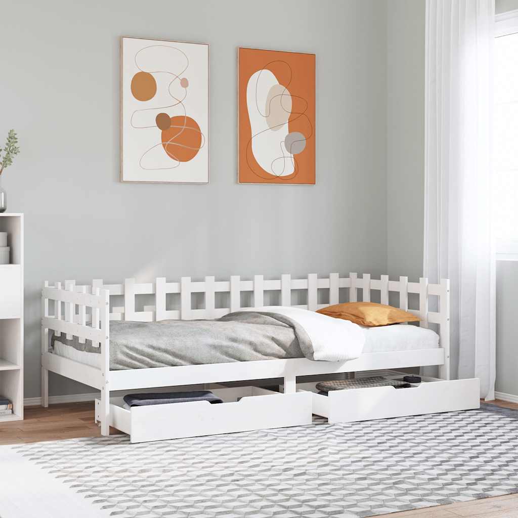 Daybed with Drawers without Mattress White Solid Wood 90 cm 190 cm