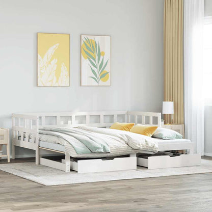 vidaXL Daybed with Trundle and Drawers without Mattress White 90x200 cm 1
