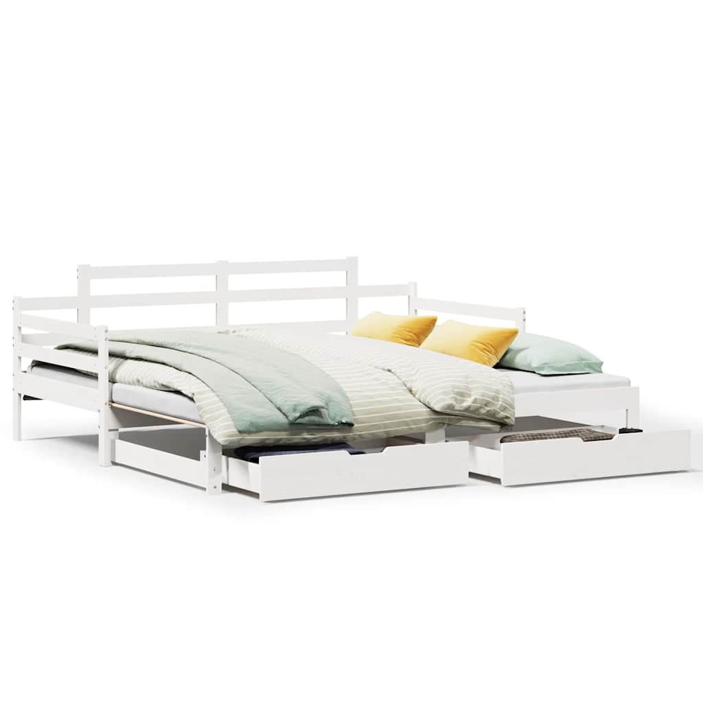 vidaXL Daybed with Trundle and Drawers without Mattress White 90x200 cm 2