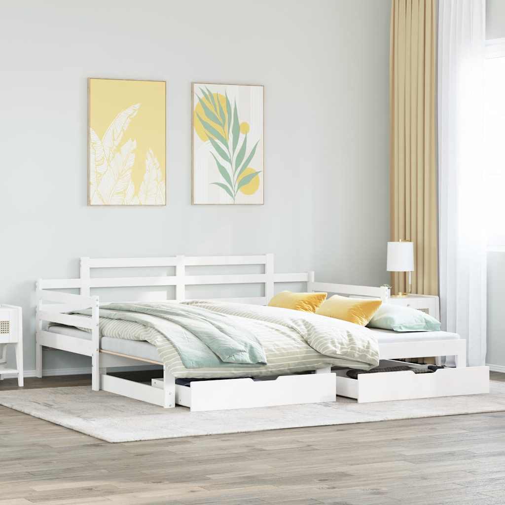 vidaXL Daybed with Trundle and Drawers without Mattress White 90x200 cm 1