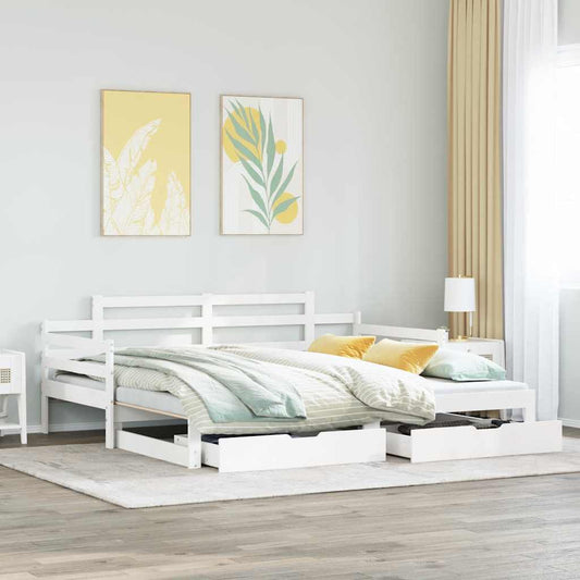 vidaXL Daybed with Trundle and Drawers without Mattress White 90x200 cm 1