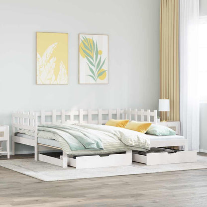vidaXL Daybed with Trundle and Drawers without Mattress White 90x200 cm 1