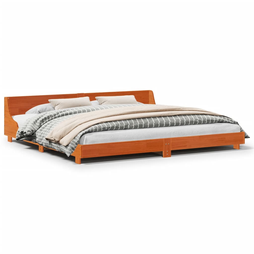 vidaXL Bed Frame without Mattress Wax Brown 200x200 cm Solid Wood Pine 2