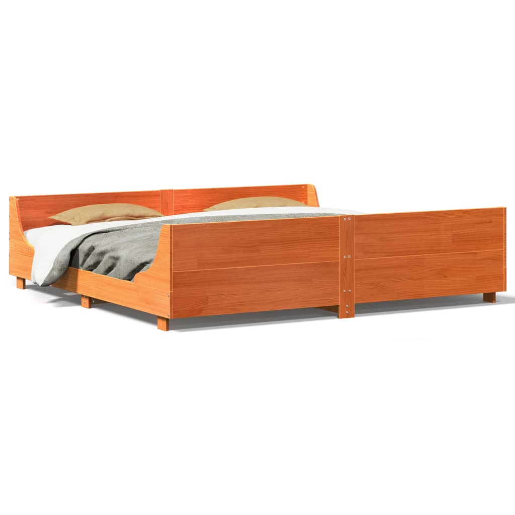 vidaXL Bed Frame without Mattress Wax Brown 200x200 cm Solid Wood Pine 2
