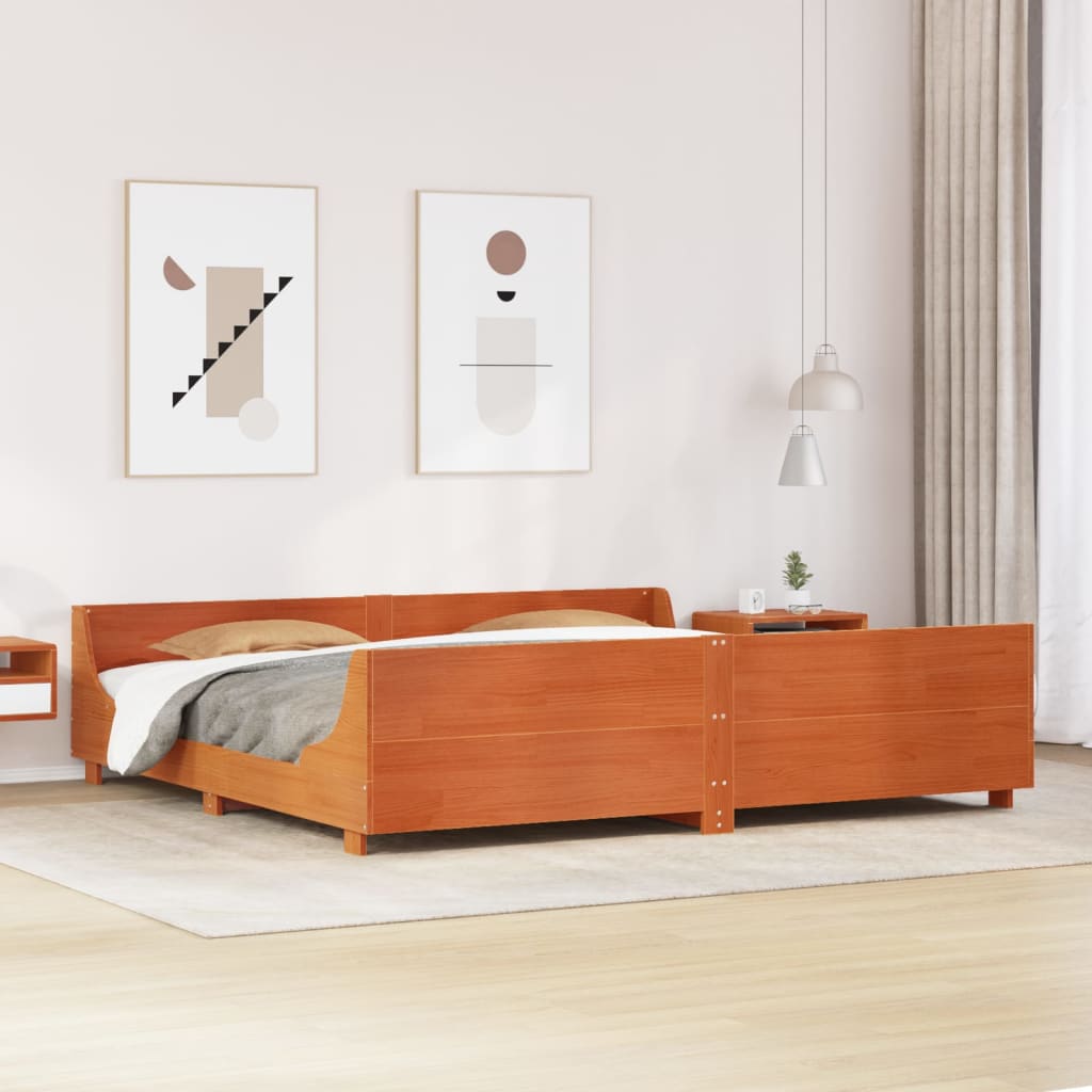 vidaXL Bed Frame without Mattress Wax Brown 200x200 cm Solid Wood Pine 1
