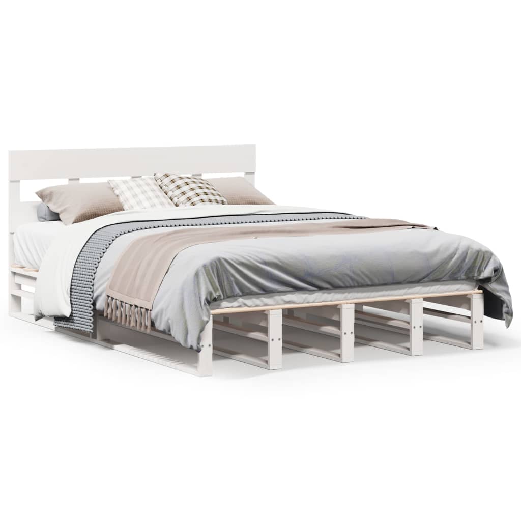 vidaXL Bed Frame without Mattress White 140x200 cm Solid Wood Pine 2