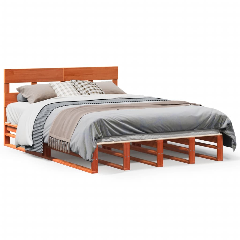 vidaXL Bed Frame without Mattress Wax Brown 140x200 cm Solid Wood Pine 2