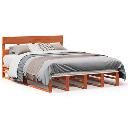 vidaXL Bed Frame without Mattress Wax Brown 150x200 cm King Size Solid Wood Pine 2