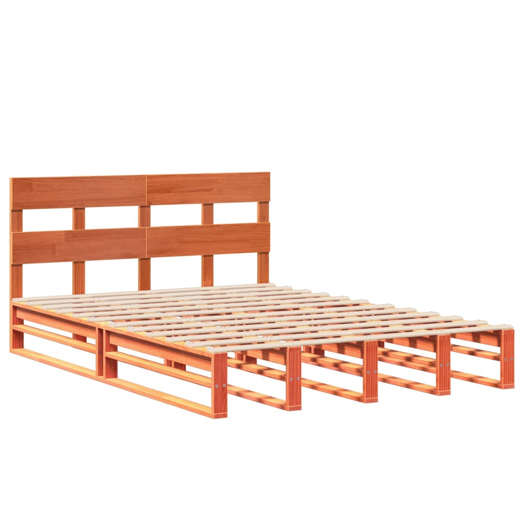 vidaXL Bed Frame without Mattress Wax Brown 150x200 cm King Size Solid Wood Pine 3