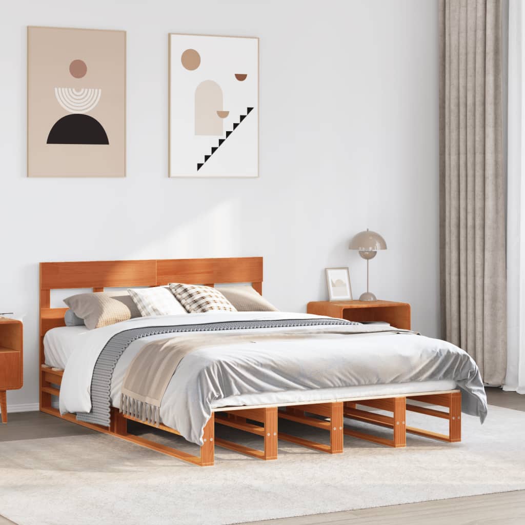 vidaXL Bed Frame without Mattress Wax Brown 150x200 cm King Size Solid Wood Pine 1