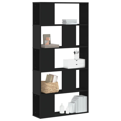 Bookcase 5-Tier 45x23,5x162,5 cm Engineered Wood Black 80.5 cm