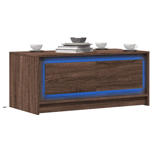 Coffee Table with LED Lights Engineered Wood Brown oak