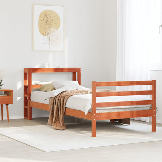 Bed Frame without Mattress Solid Wood Pine Wax brown 75 cm 190 cm
