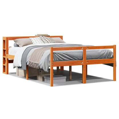 vidaXL Bed Frame with Headboard without Mattress Wax Brown 140x200 cm 2
