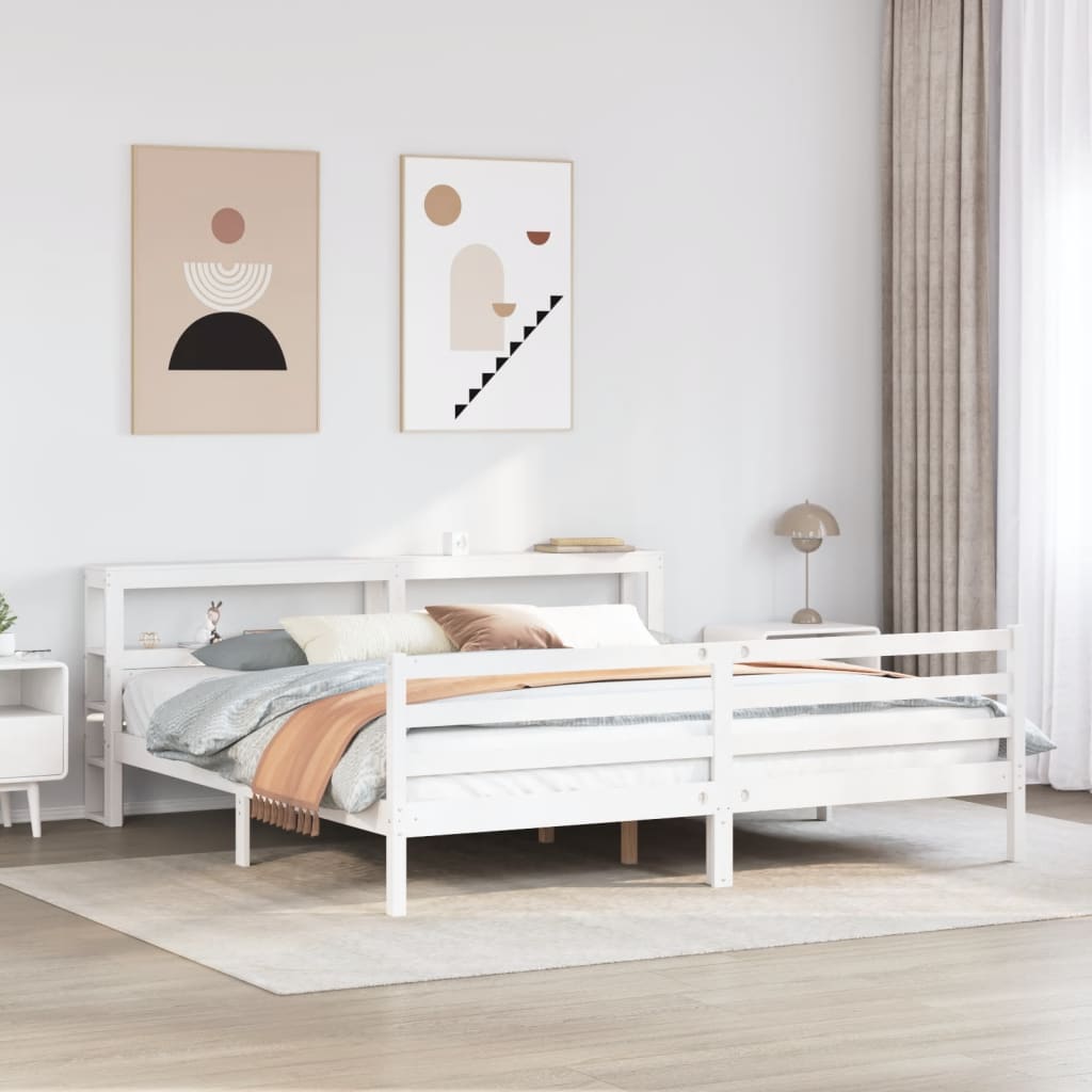 vidaXL Bed Frame with Headboard without Mattress White 200x200 cm 1