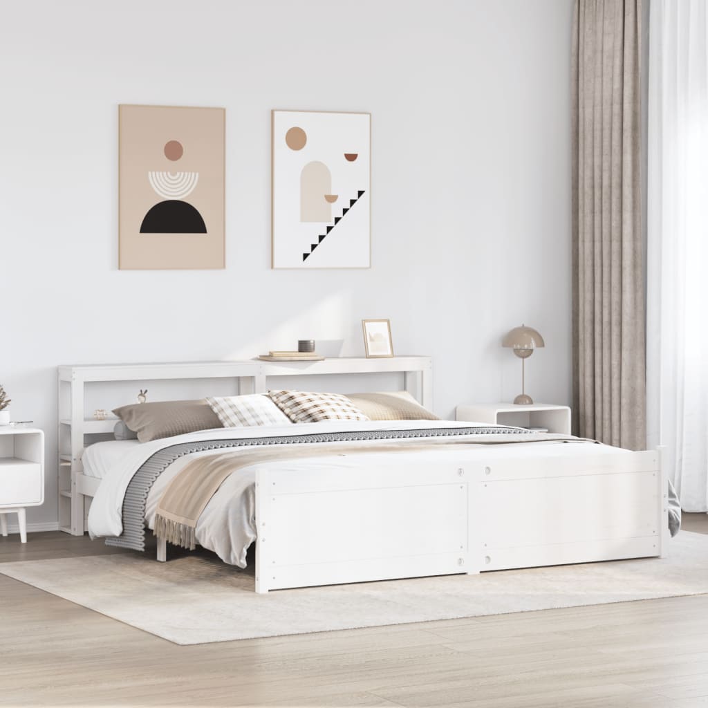 vidaXL Bed Frame with Headboard without Mattress White 180x200 cm Super King 1