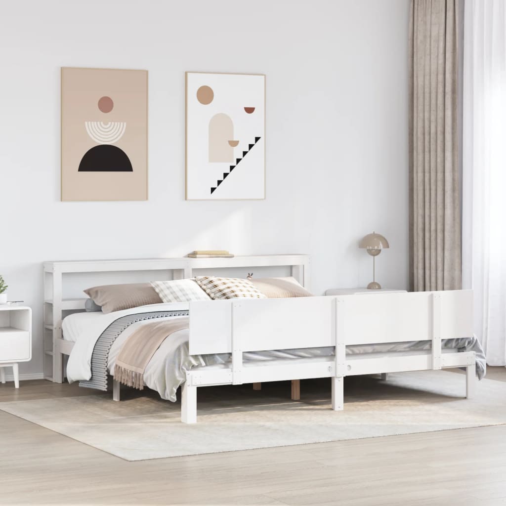 vidaXL Bed Frame with Headboard without Mattress White 200x200 cm 1