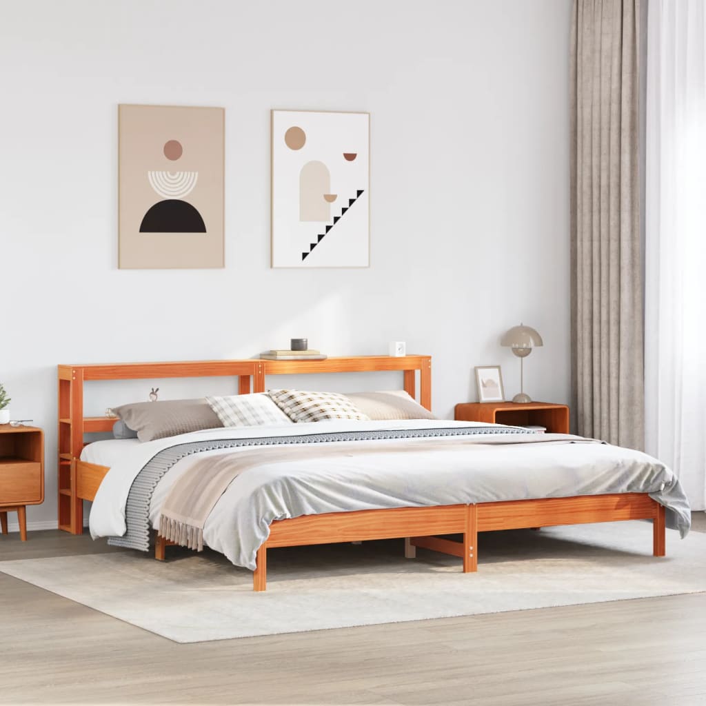 vidaXL Bed Frame without Mattress Wax Brown 200x200 cm Solid Wood Pine 1