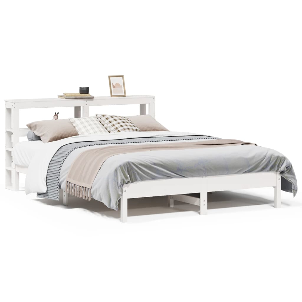 vidaXL Bed Frame without Mattress White 150x200 cm King Size Solid Wood Pine 2