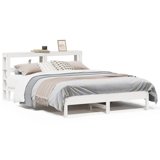 vidaXL Bed Frame without Mattress White 150x200 cm King Size Solid Wood Pine 2