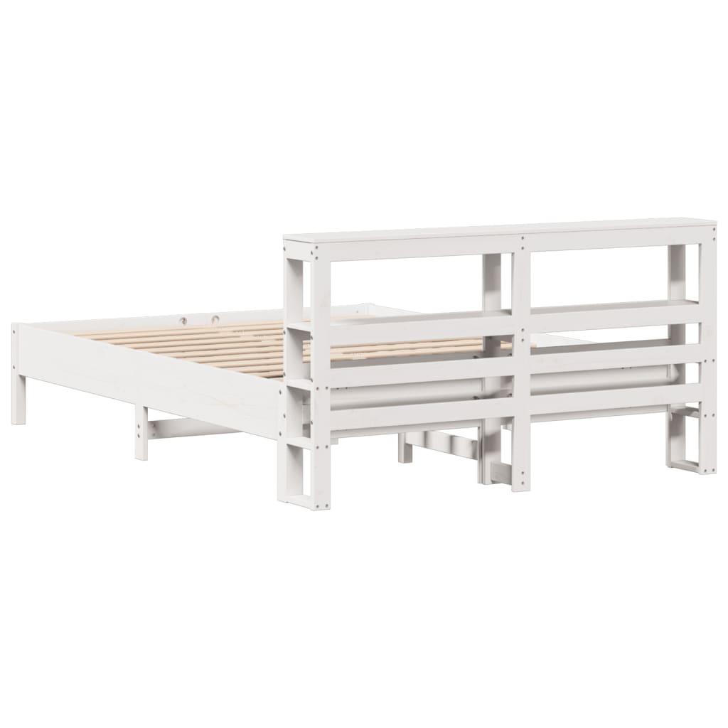 vidaXL Bed Frame without Mattress White 150x200 cm King Size Solid Wood Pine 6
