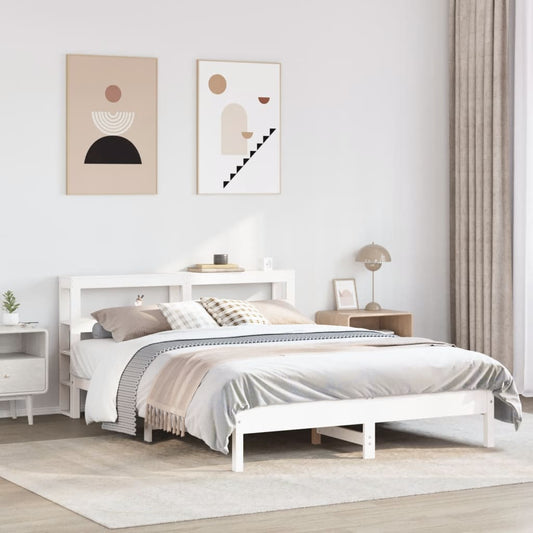 vidaXL Bed Frame without Mattress White 150x200 cm King Size Solid Wood Pine 1