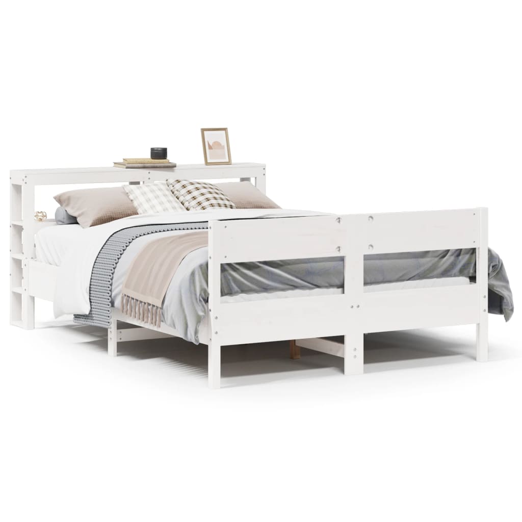 vidaXL Bed Frame without Mattress White 150x200 cm King Size Solid Wood Pine 2