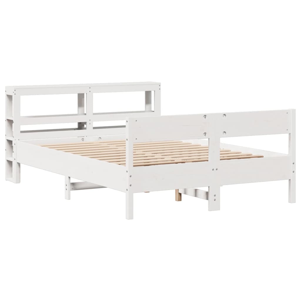 vidaXL Bed Frame without Mattress White 150x200 cm King Size Solid Wood Pine 3