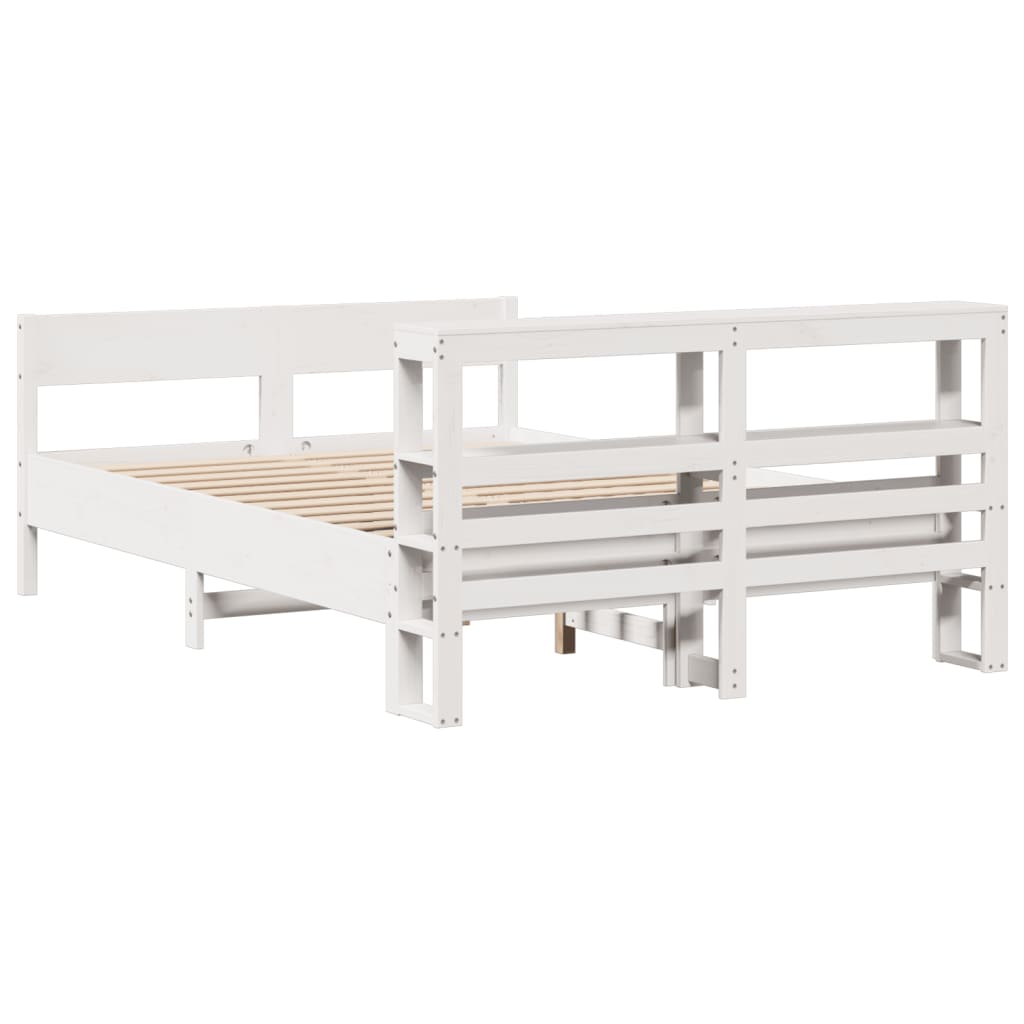 vidaXL Bed Frame without Mattress White 150x200 cm King Size Solid Wood Pine 6