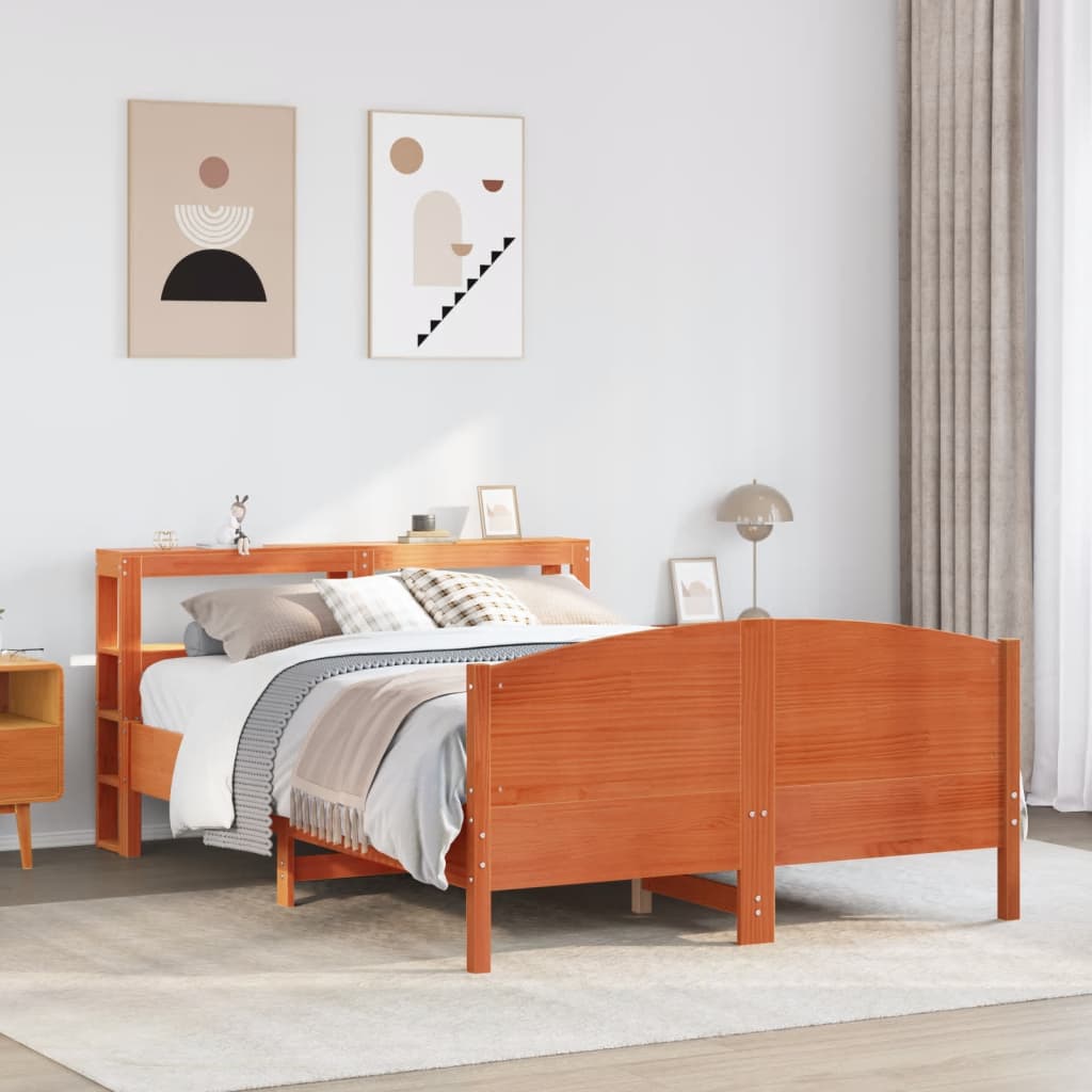 vidaXL Bed Frame without Mattress Wax Brown 140x200 cm Solid Wood Pine 1