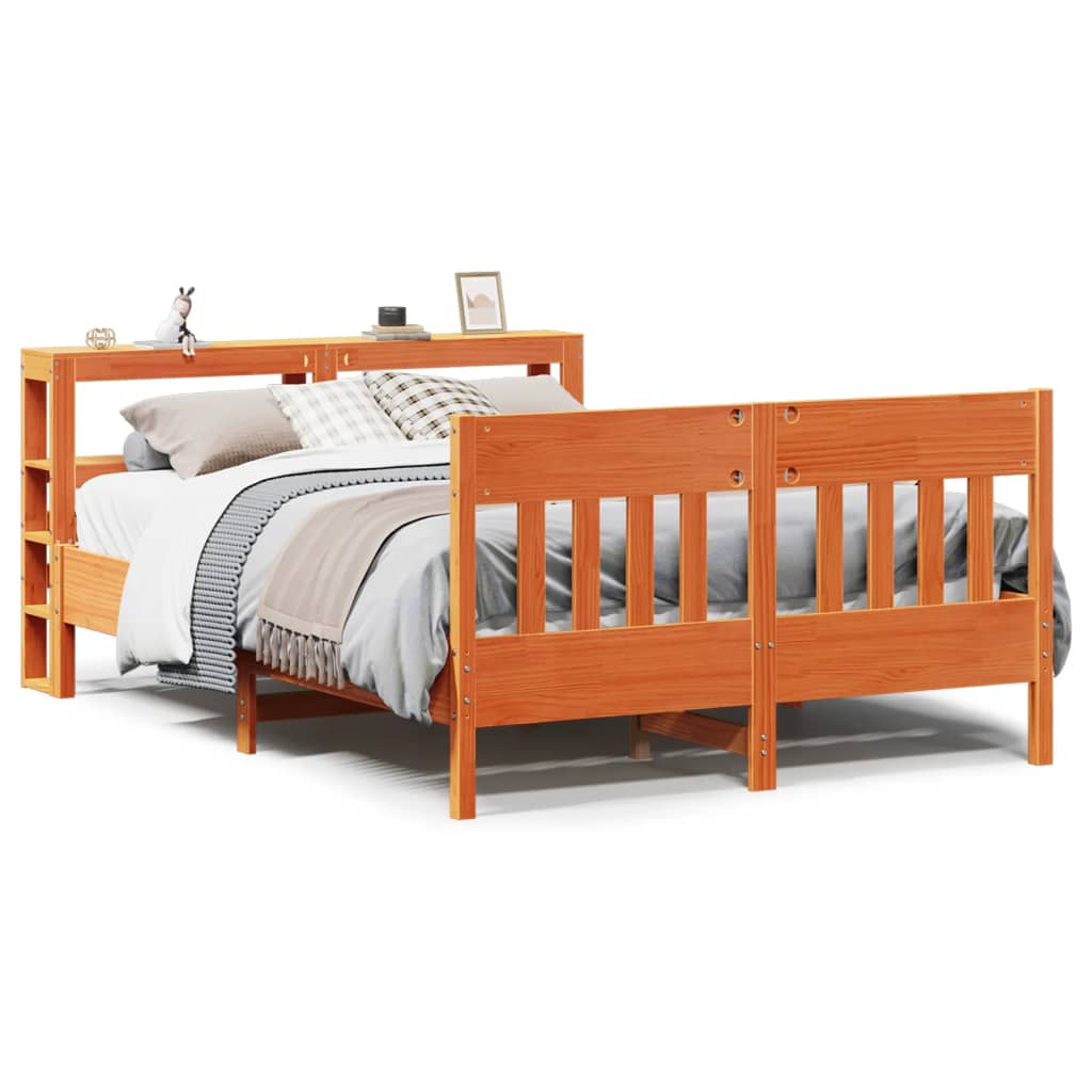 vidaXL Bed Frame without Mattress Wax Brown 160x200 cm Solid Wood Pine 2