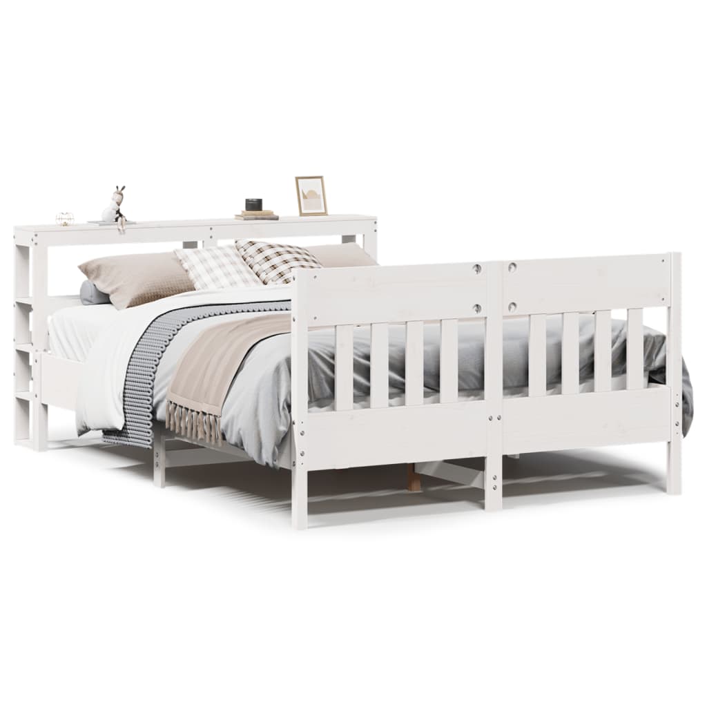 vidaXL Bed Frame without Mattress White 150x200 cm King Size Solid Wood Pine 2
