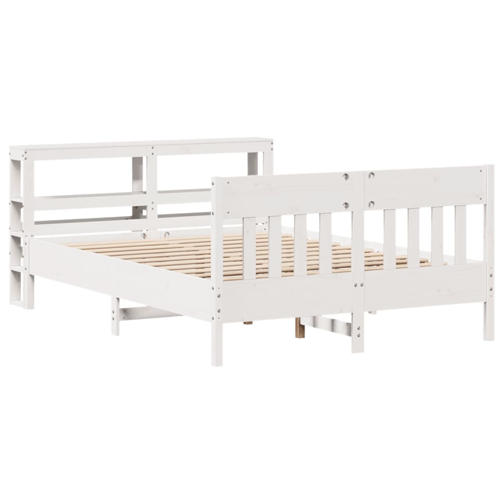 vidaXL Bed Frame without Mattress White 150x200 cm King Size Solid Wood Pine 3