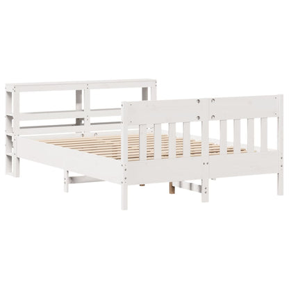 vidaXL Bed Frame without Mattress White 150x200 cm King Size Solid Wood Pine 3