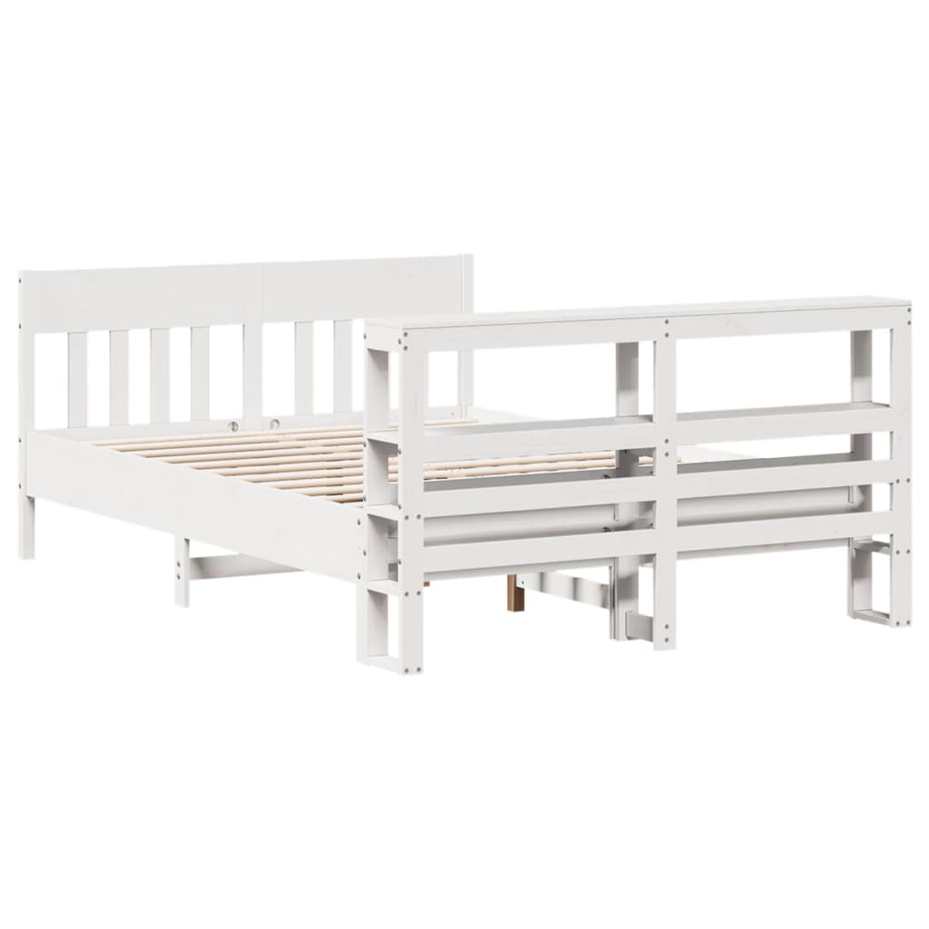 vidaXL Bed Frame without Mattress White 150x200 cm King Size Solid Wood Pine 6