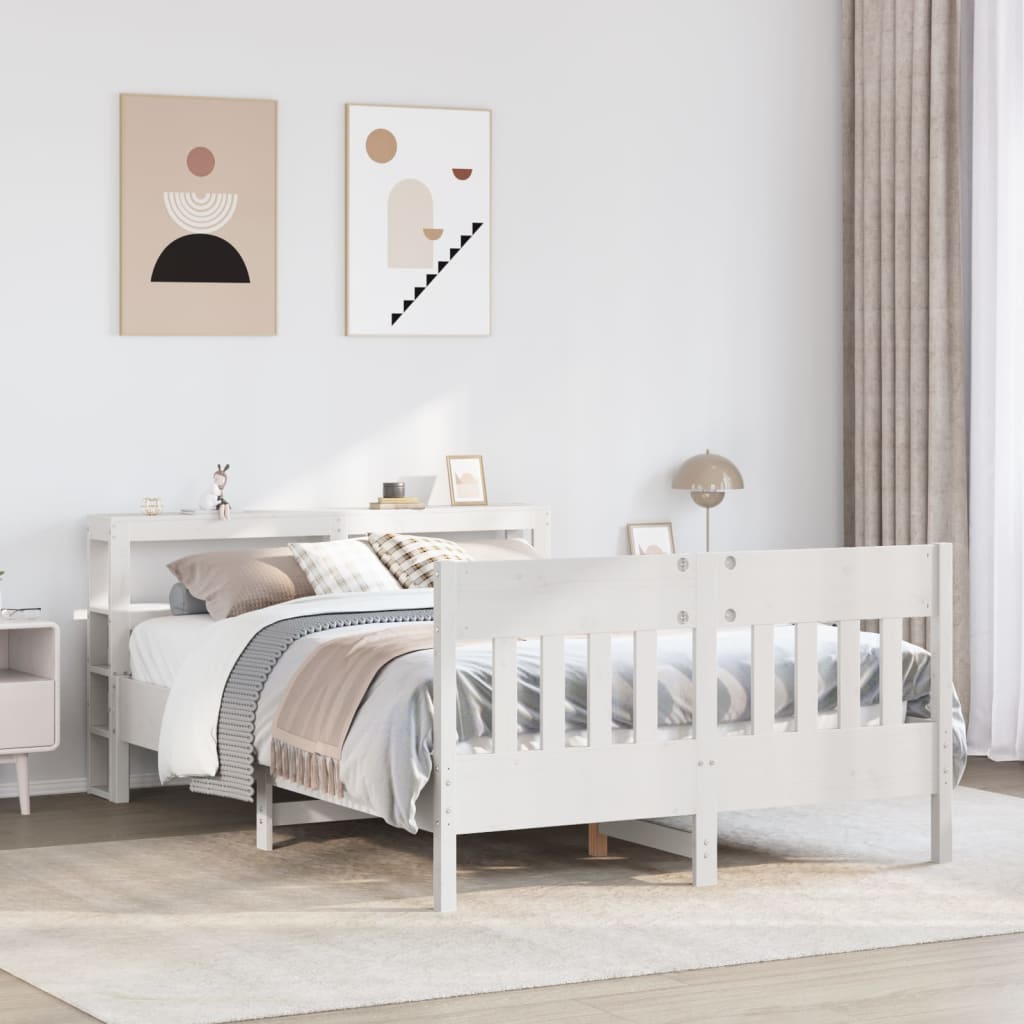 vidaXL Bed Frame without Mattress White 150x200 cm King Size Solid Wood Pine 1