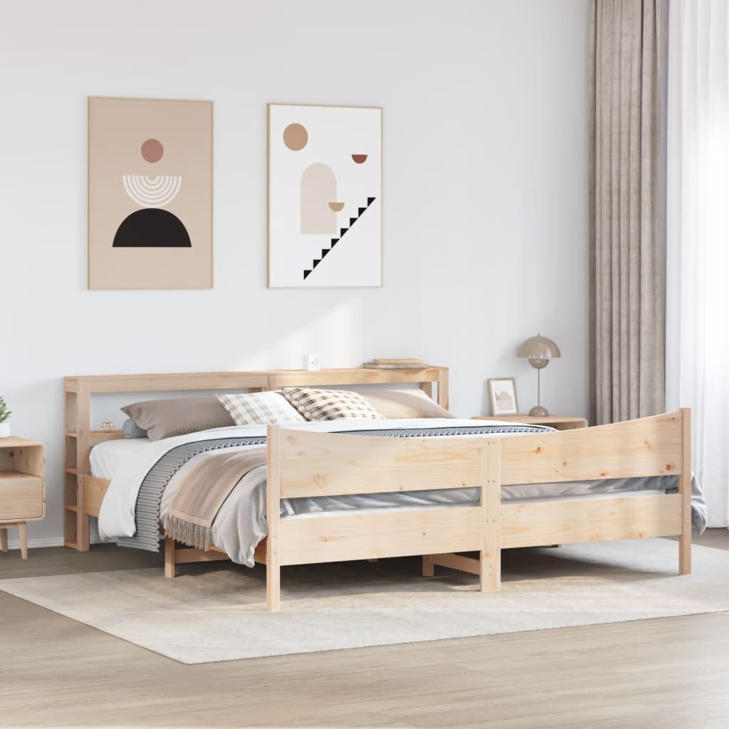 vidaXL Bed Frame with Headboard 180x200 cm Super King Solid Wood Pine 3