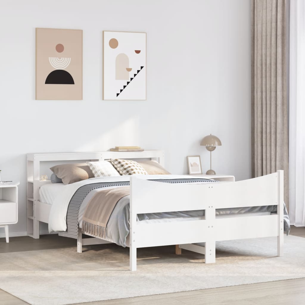 vidaXL Bed Frame with Headboard White 150x200 cm King Size Solid Wood Pine 3