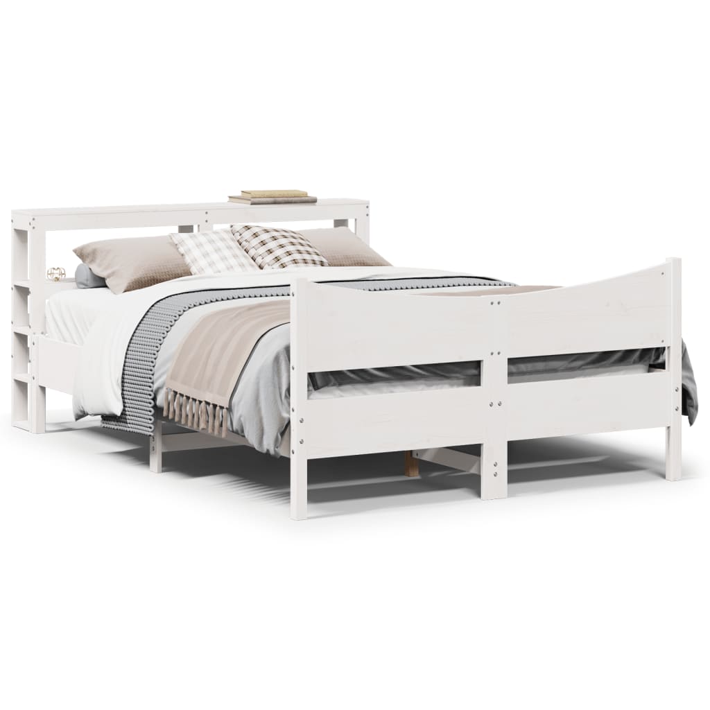 vidaXL Bed Frame with Headboard White 150x200 cm King Size Solid Wood Pine 1