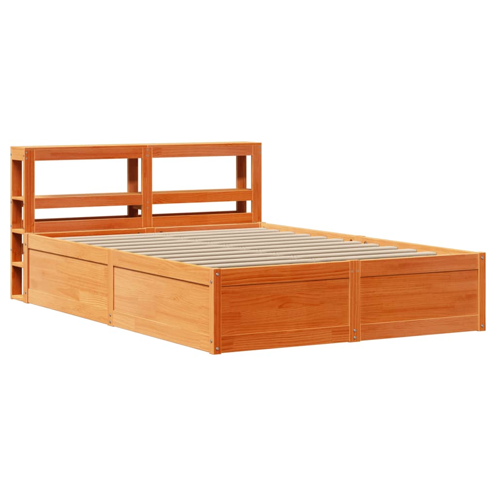 vidaXL Bed Frame with Headboard Wax Brown 120x200 cm Solid Wood Pine 2