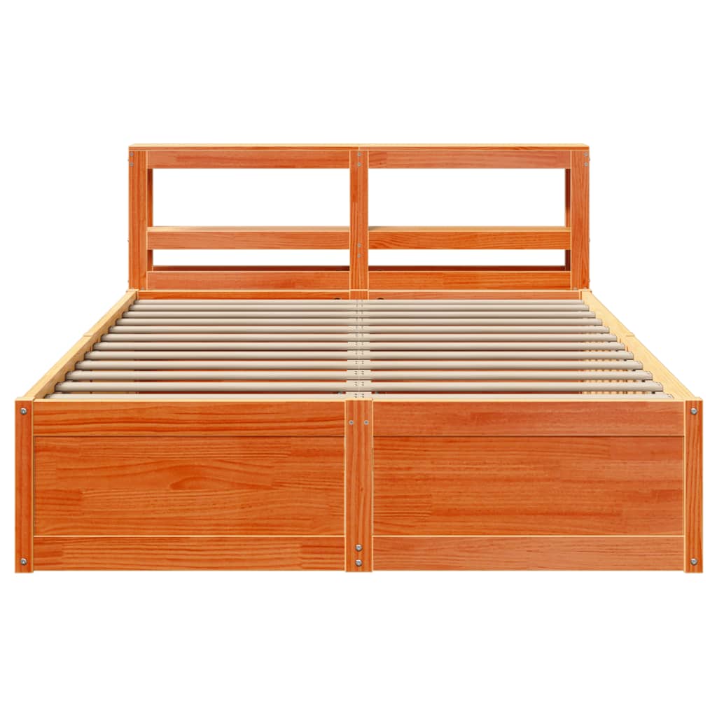 vidaXL Bed Frame with Headboard Wax Brown 120x200 cm Solid Wood Pine 4