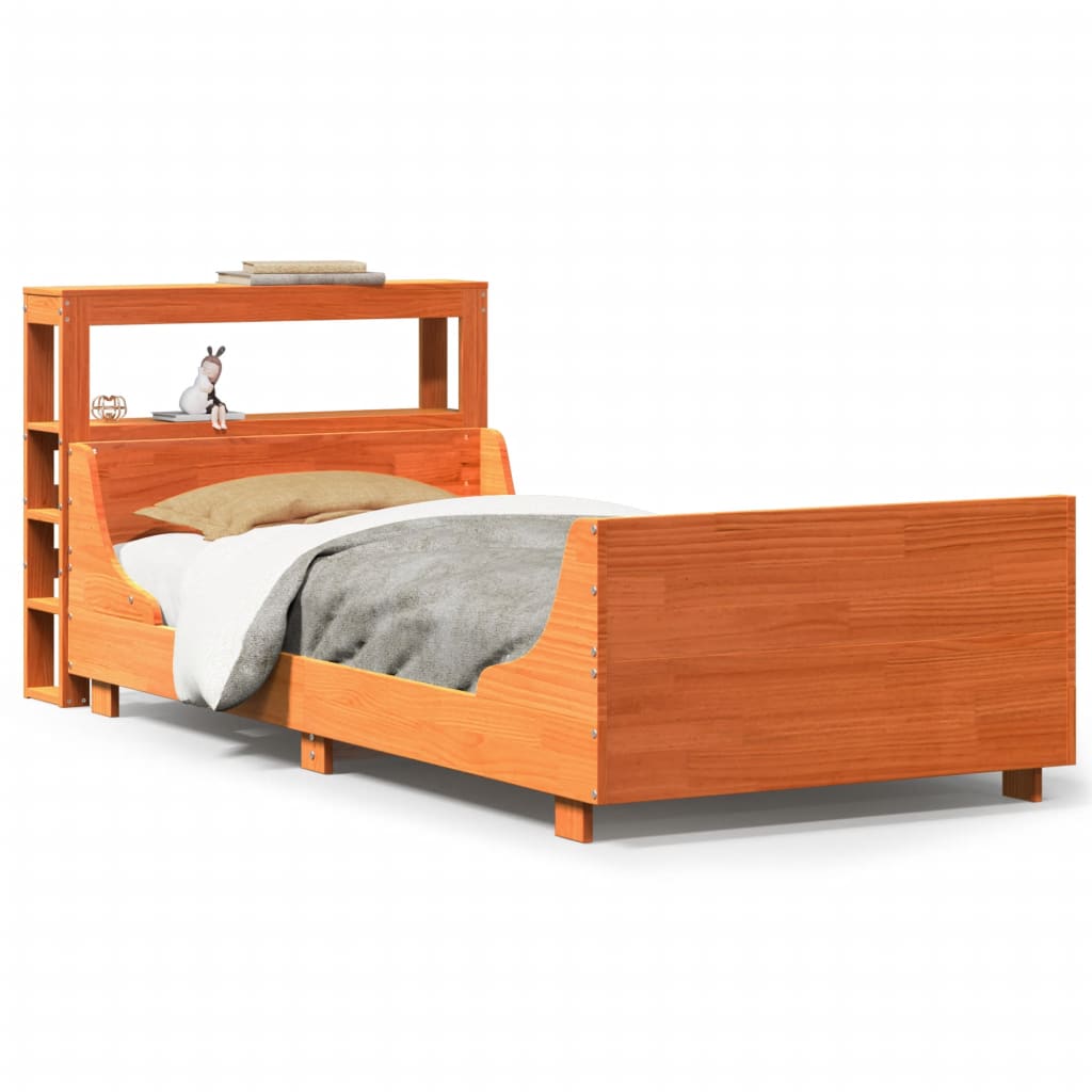 vidaXL Bed Frame without Mattress Wax Brown 100x200 cm Solid Wood Pine 2