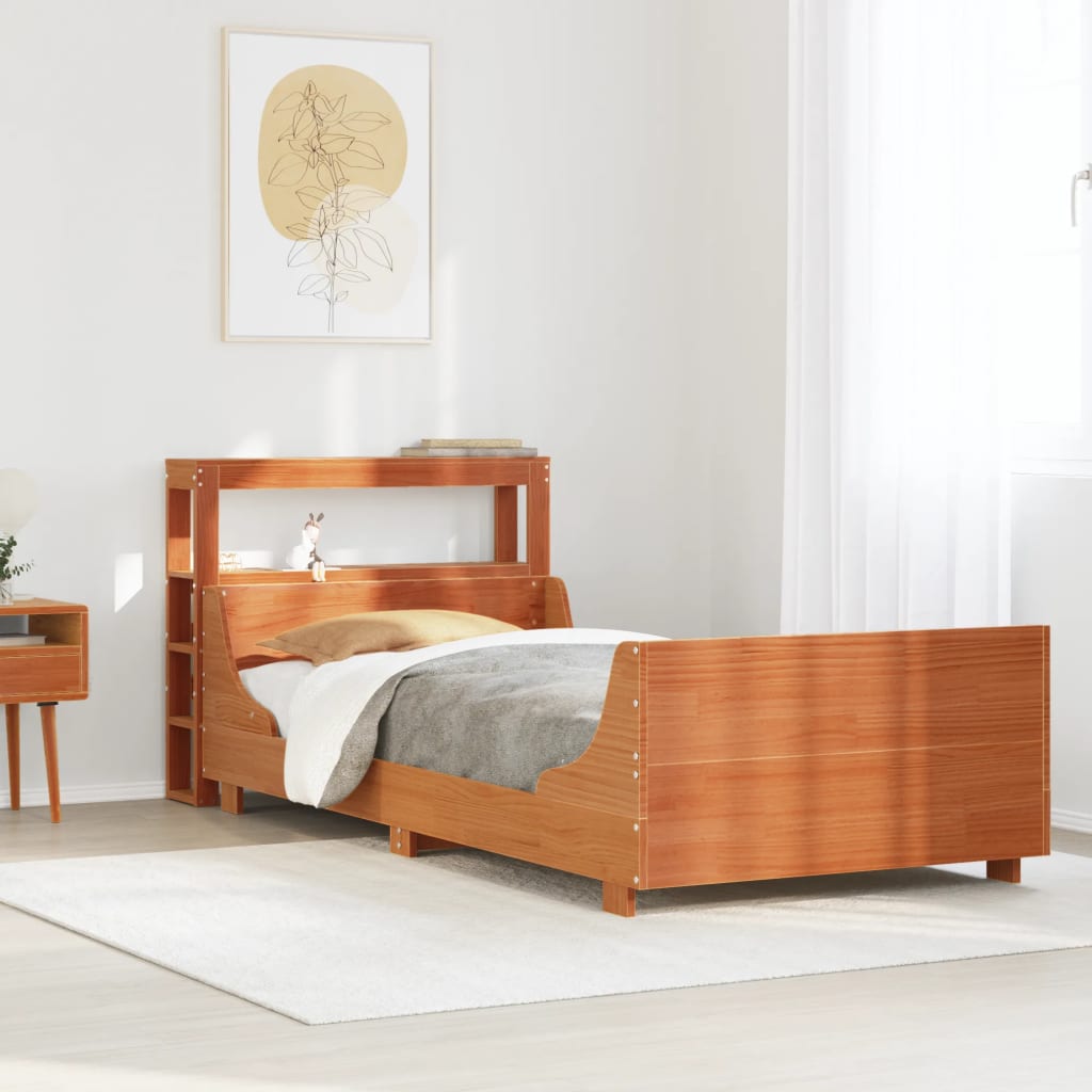 vidaXL Bed Frame without Mattress Wax Brown 100x200 cm Solid Wood Pine 1