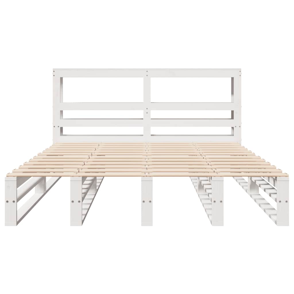 vidaXL Bed Frame without Mattress White 150x200 cm King Size Solid Wood Pine 4