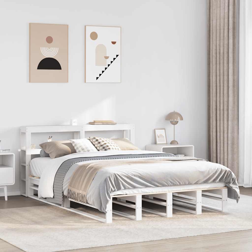 vidaXL Bed Frame without Mattress White 150x200 cm King Size Solid Wood Pine 1